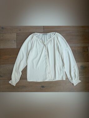 Abercrombie & Fitch Cream Button-Front Long Sleeve Blouse